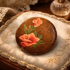 Vintage 1950’s Myrtlewood Hand Painted Floral Brooch